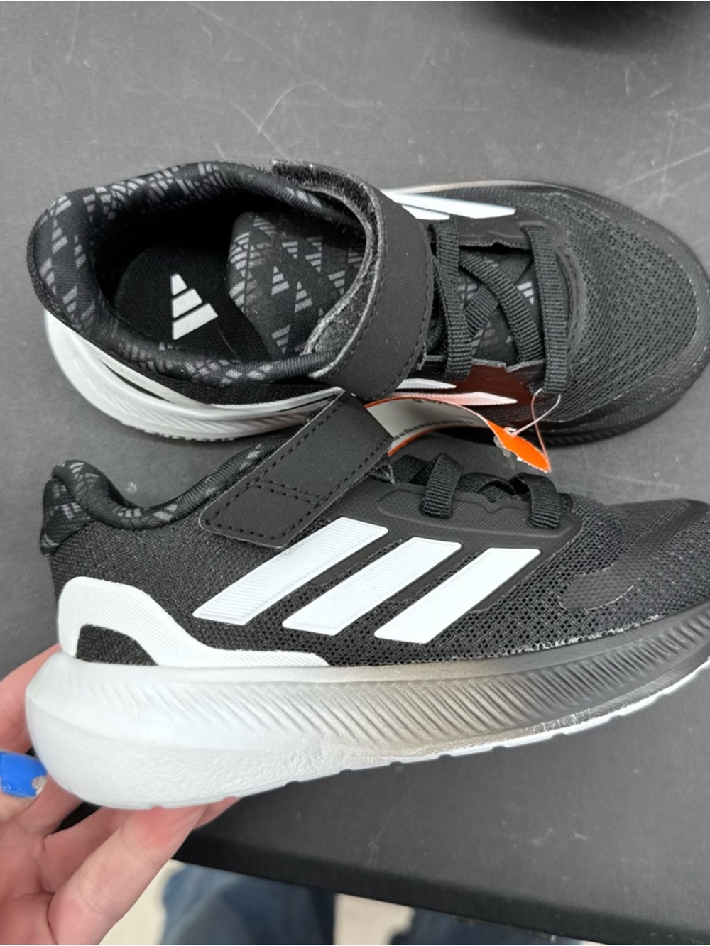 adidas Black and White Kids Athletic Sneakers with Hook-and-Loop Strap